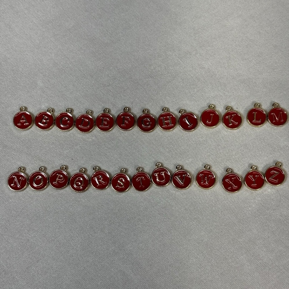 26pcs Letter Charm Bulk Initial Charm Round‎ Alphabet Charm Pendant, Red